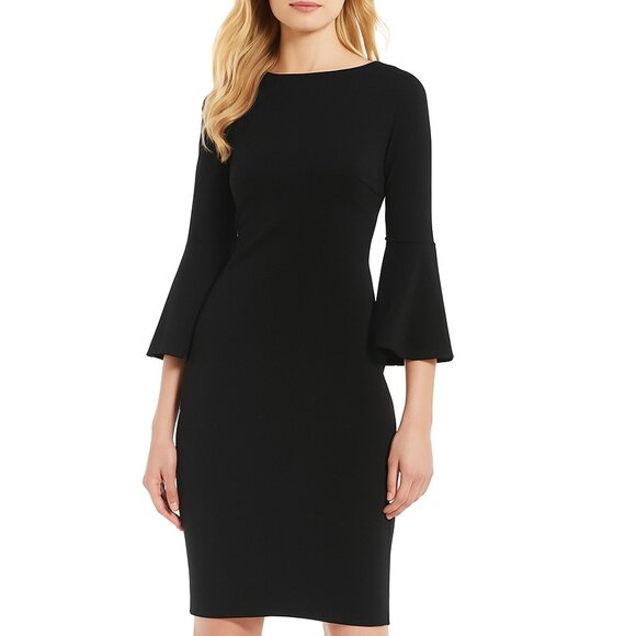 Calvin Klein Black Long Bell Sleeve Sleeve Dress Office Dress Cocktail SZ 8 - Picture 1 of 8